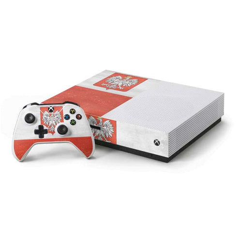 Poland Flag Distressed Xbox One S Console and Controller Bundle Skin